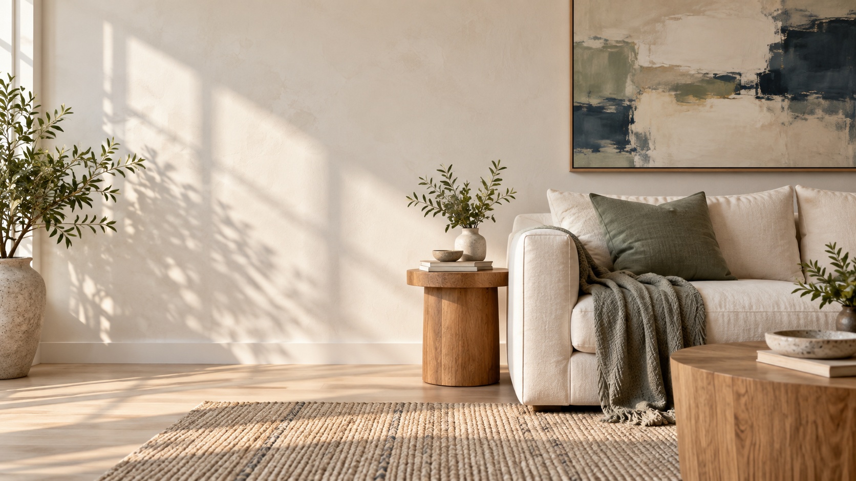 A welcoming therapy room with a cream sofa in soft natural light